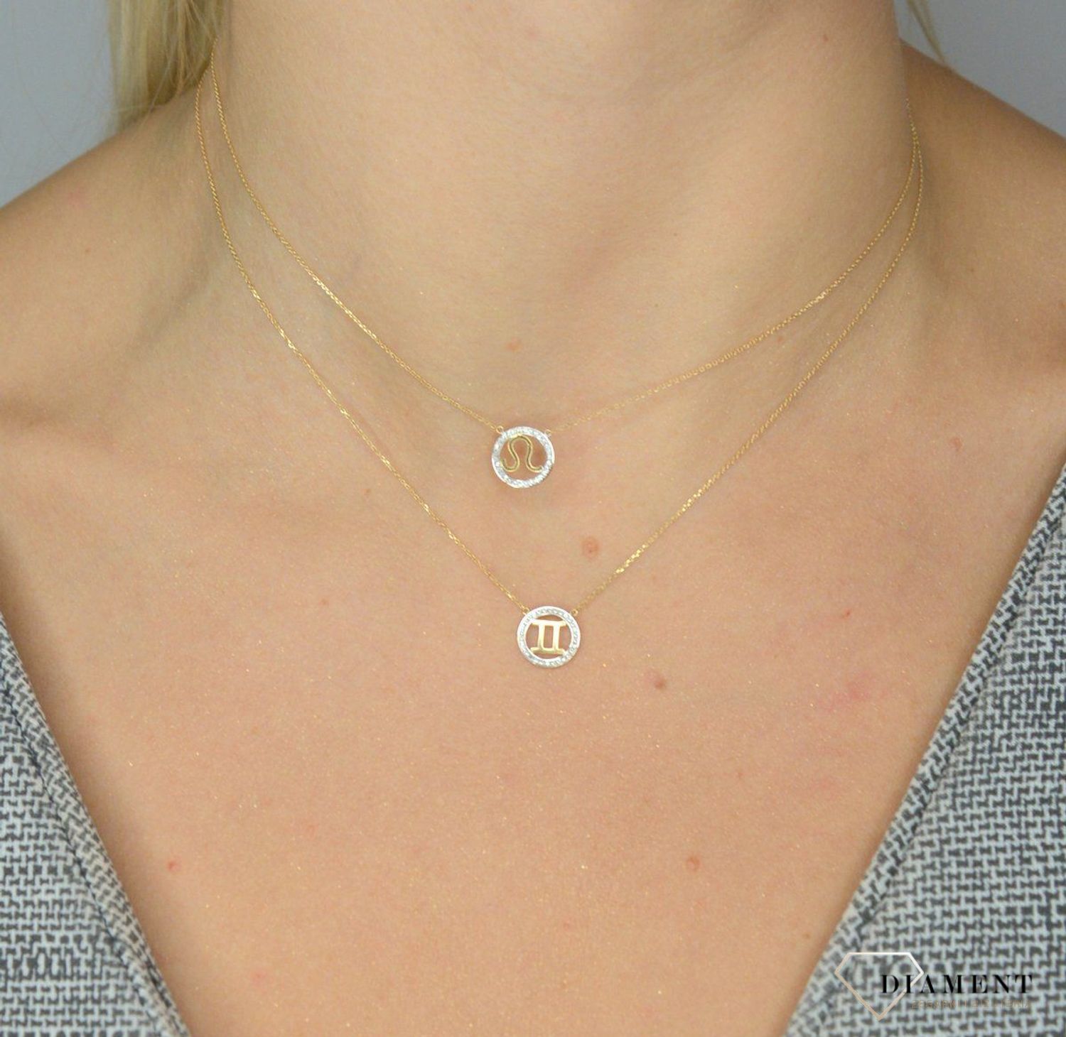 Naszyjnik złoty z brylantami znak zodiaku Lew N07644YC.jpg