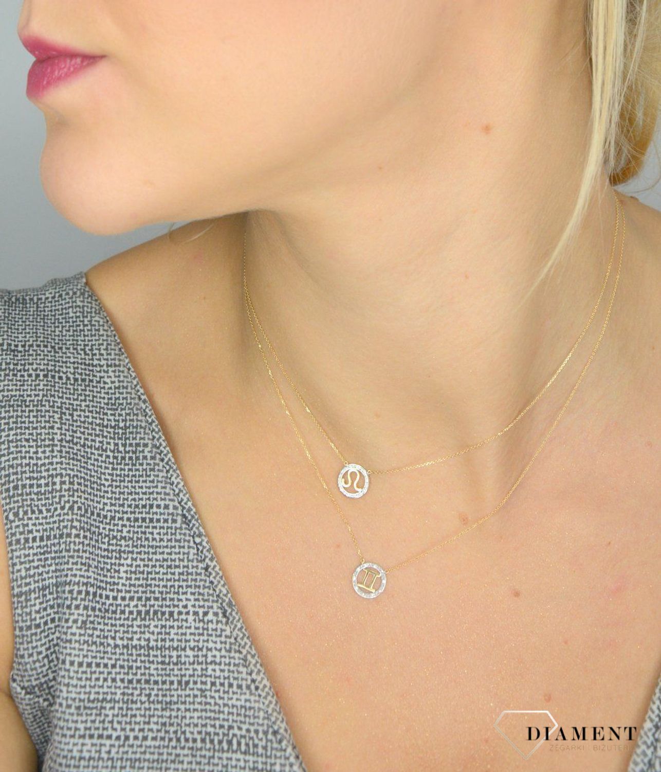 Naszyjnik złoty z brylantami znak zodiaku Lew N07644YC.jpg