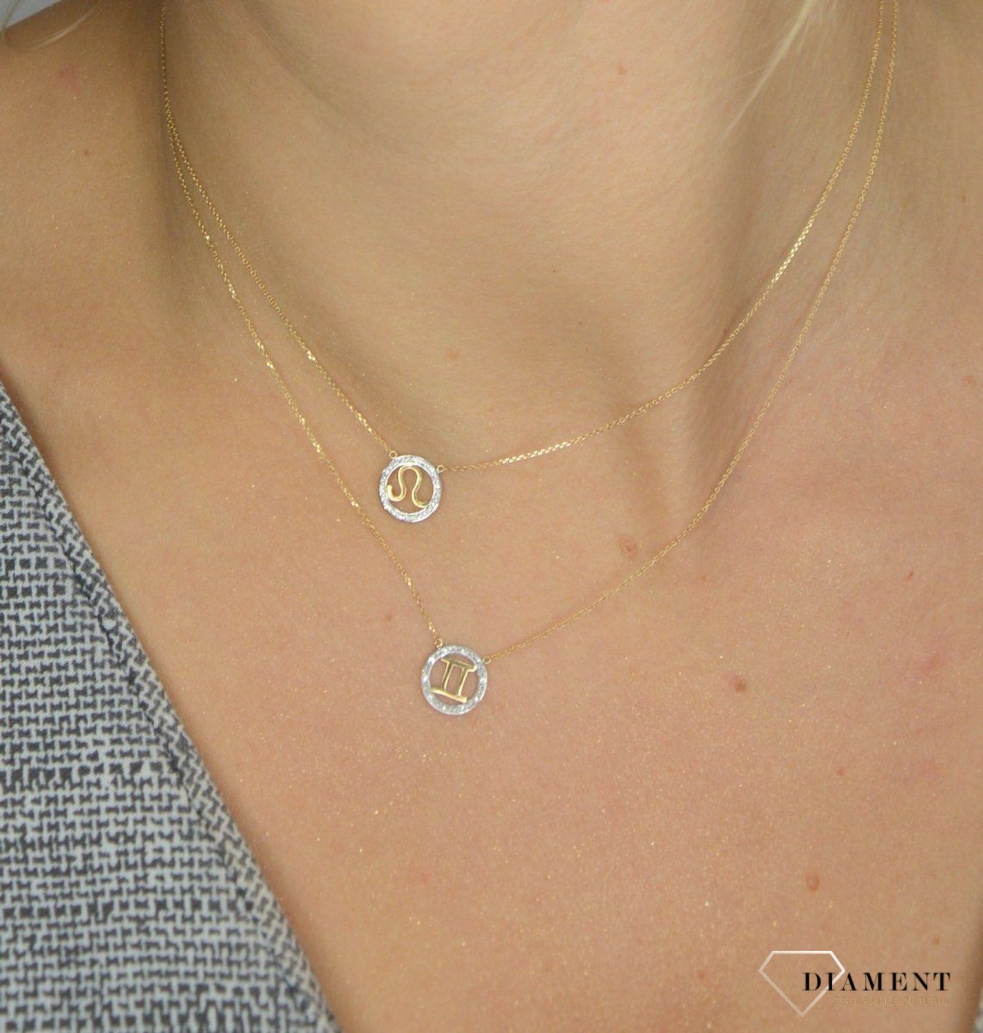 Naszyjnik złoty z brylantami znak zodiaku Lew N07644YC.jpg