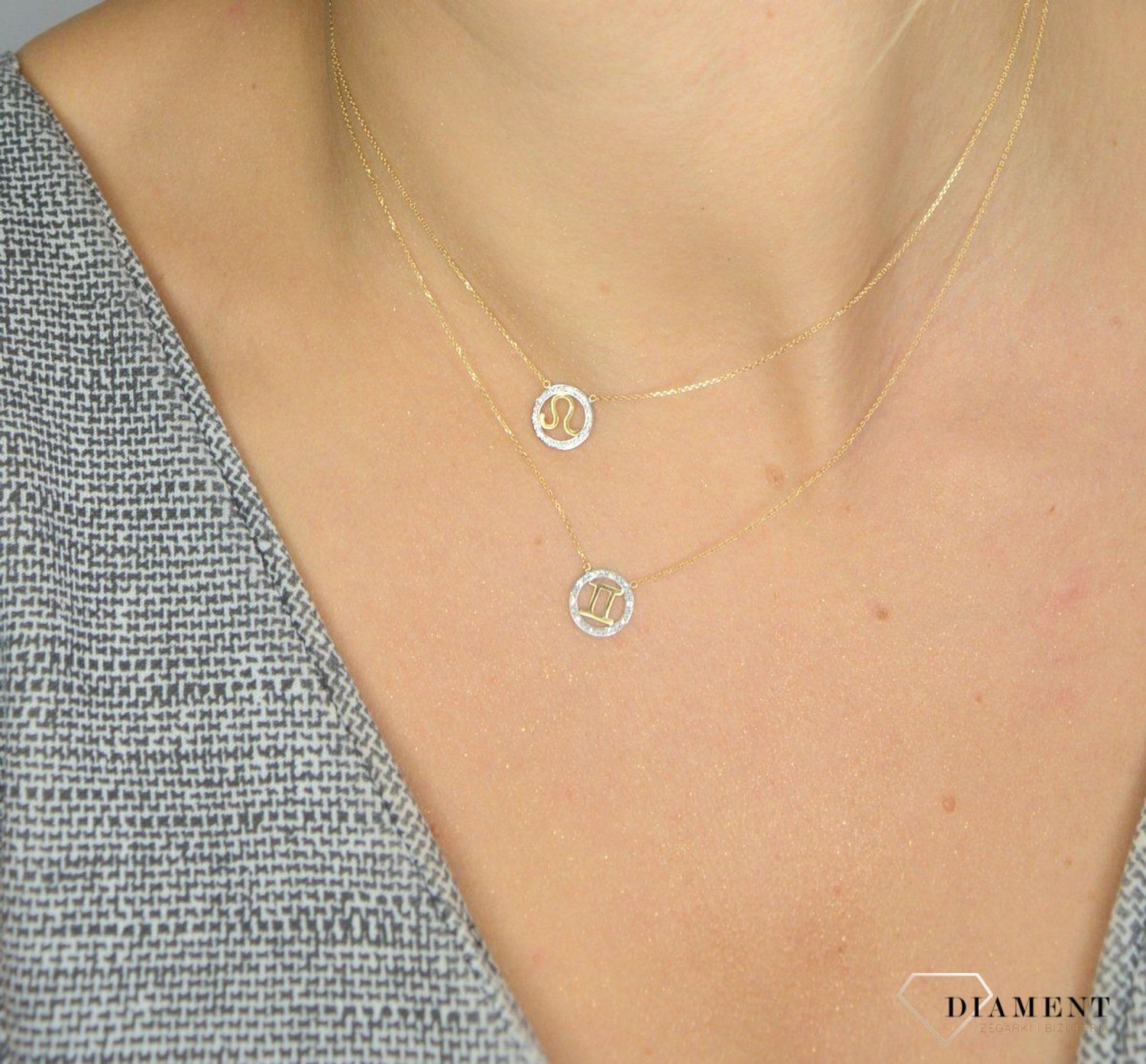 Naszyjnik złoty z brylantami znak zodiaku Lew N07644YC.jpg