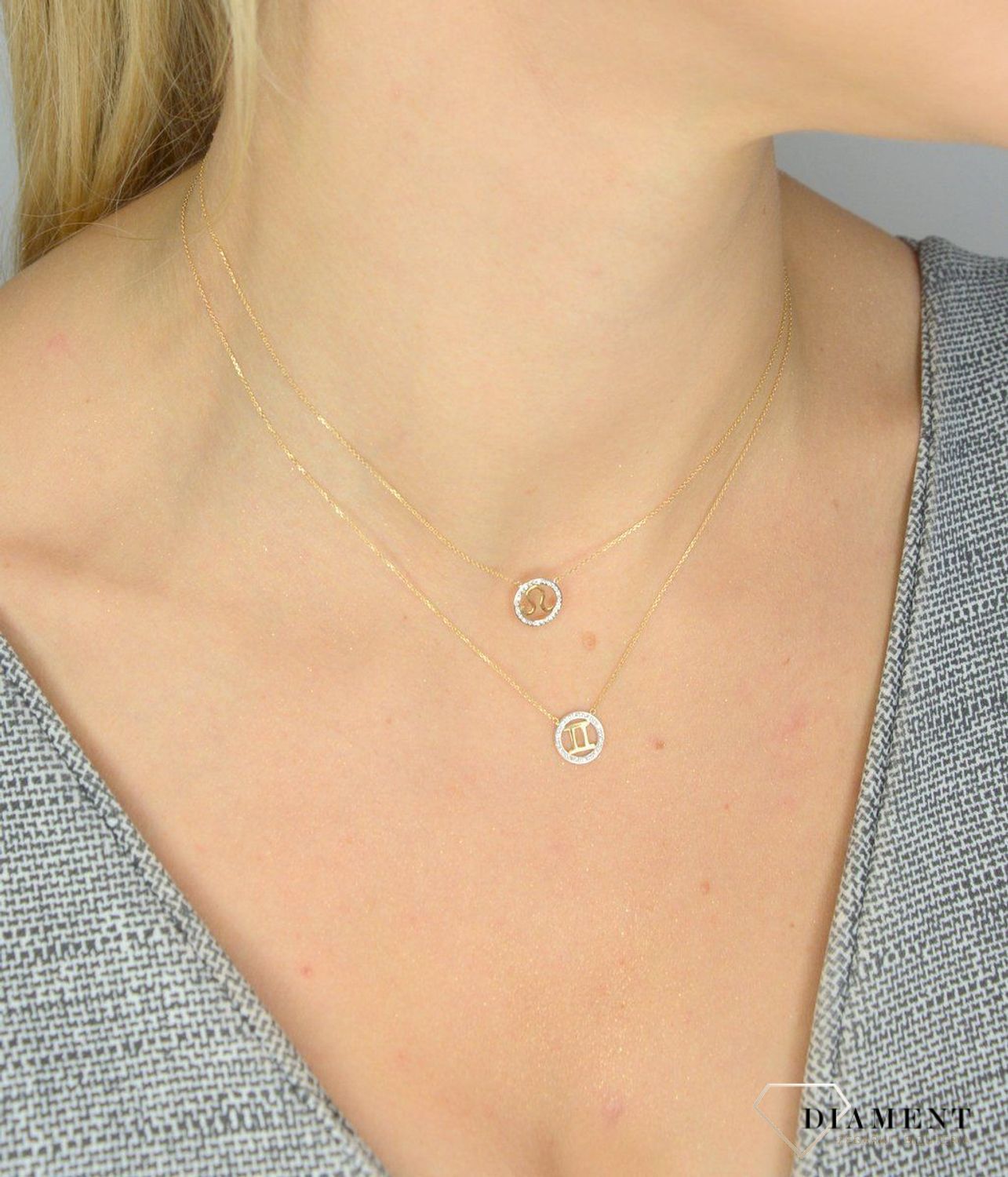 Naszyjnik złoty z brylantami znak zodiaku Lew N07644YC.jpg