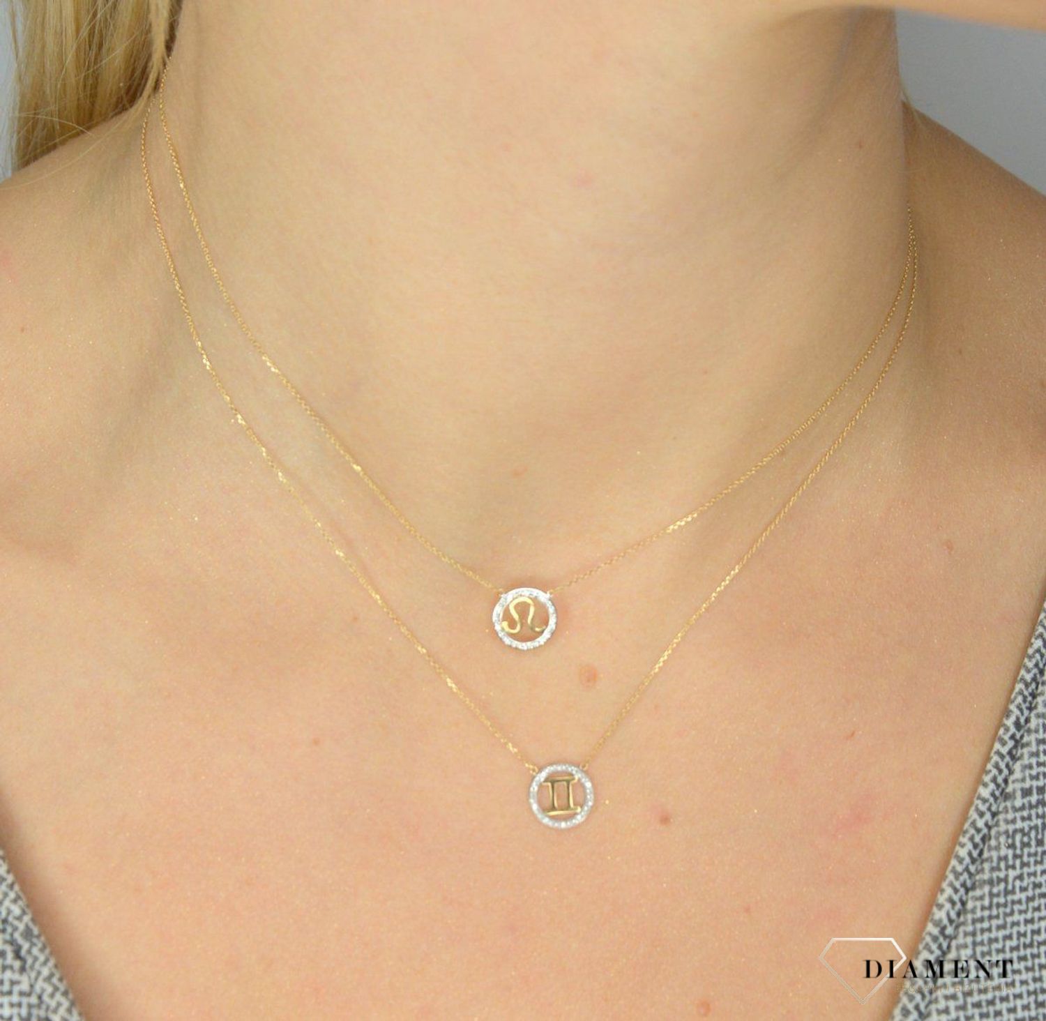 Naszyjnik złoty z brylantami znak zodiaku Lew N07644YC.jpg