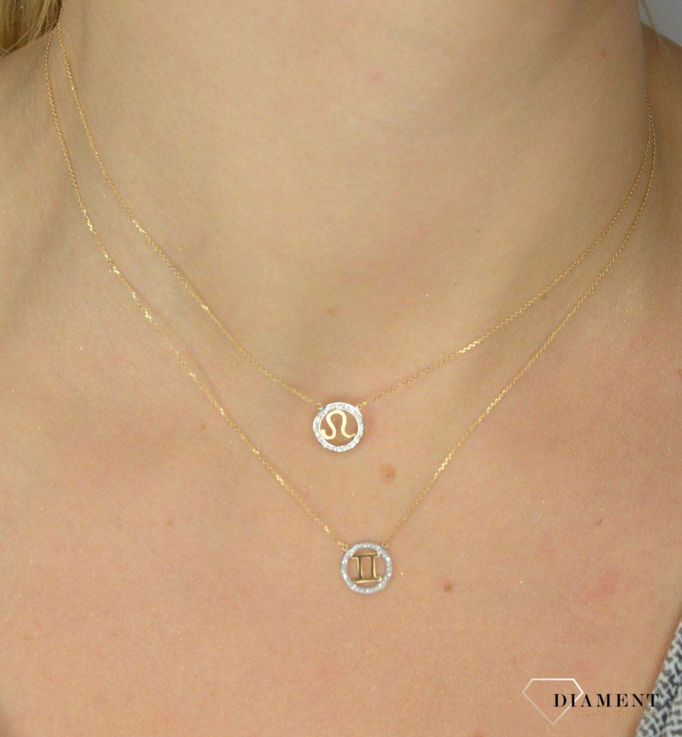 Naszyjnik złoty z brylantami znak zodiaku Lew N07644YC.jpg