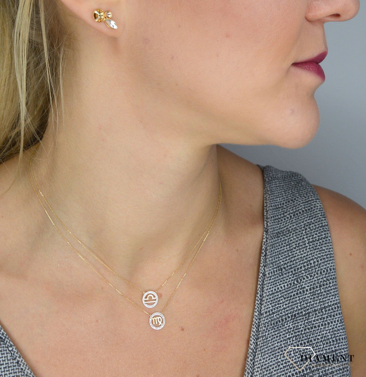 Złoty naszyjnik z brylantami znak zodiaku Panna N07645YC.jpg