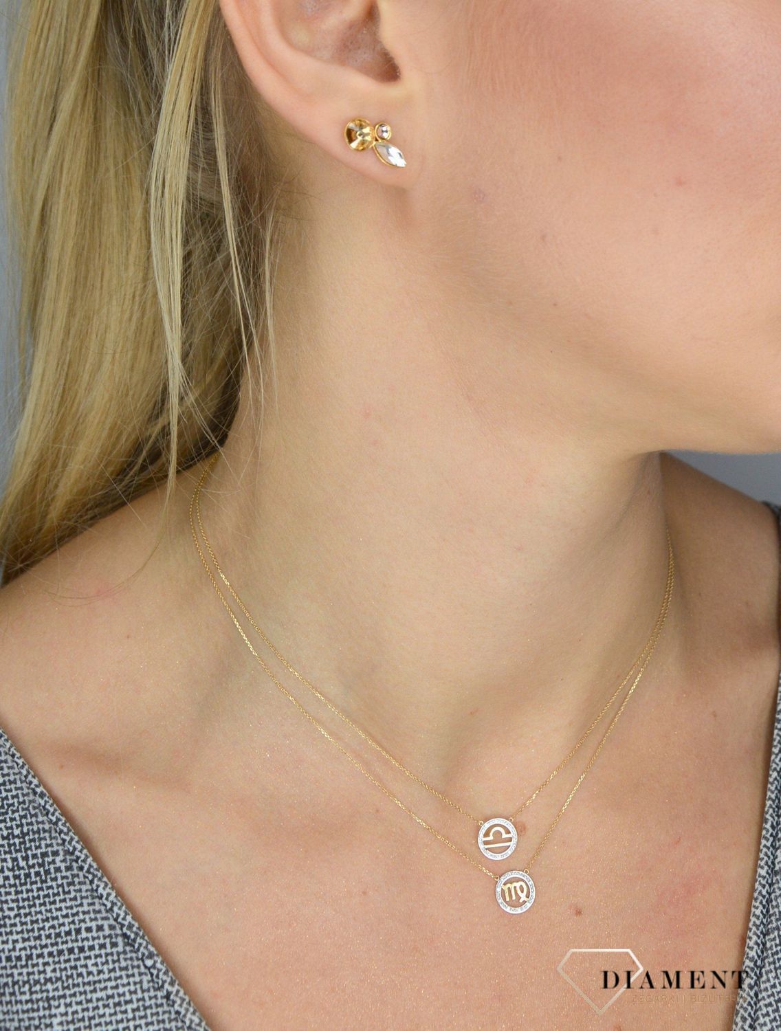 Złoty naszyjnik z brylantami znak zodiaku Panna N07645YC.jpg