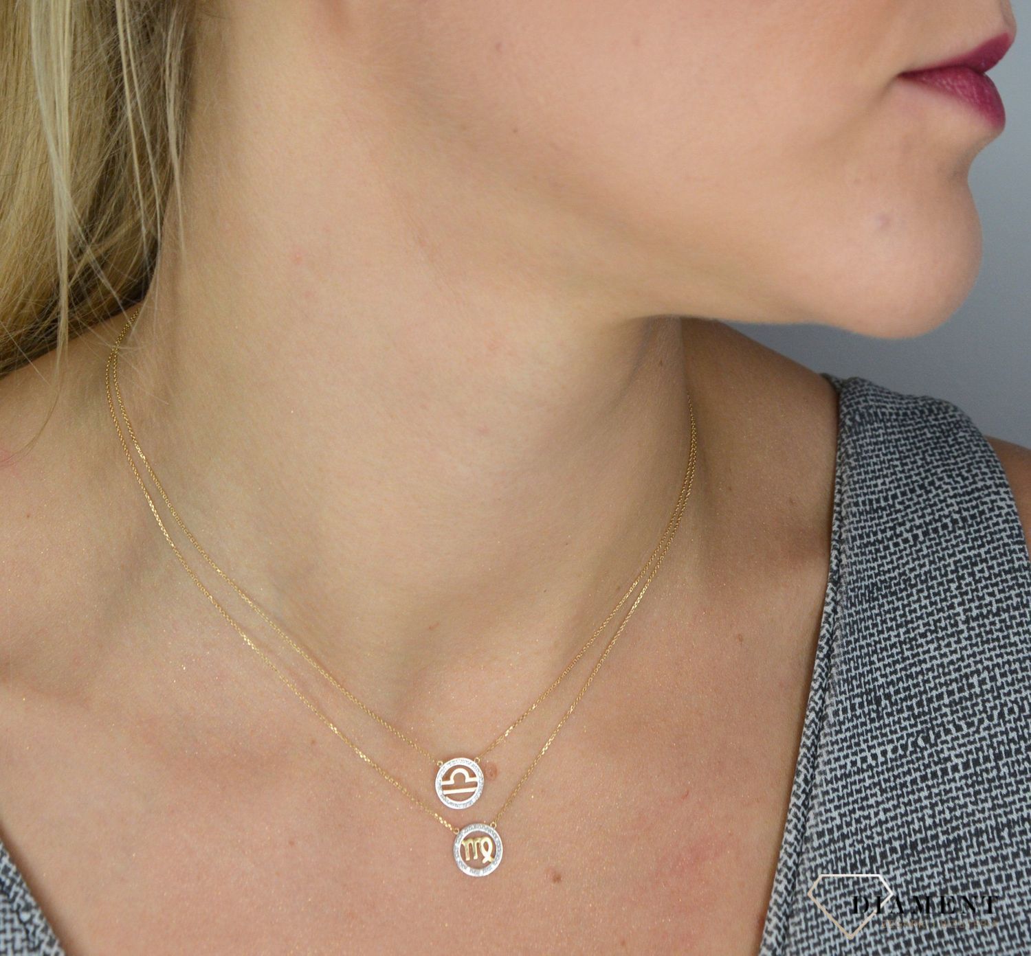 Złoty naszyjnik z brylantami znak zodiaku Panna N07645YC.jpg