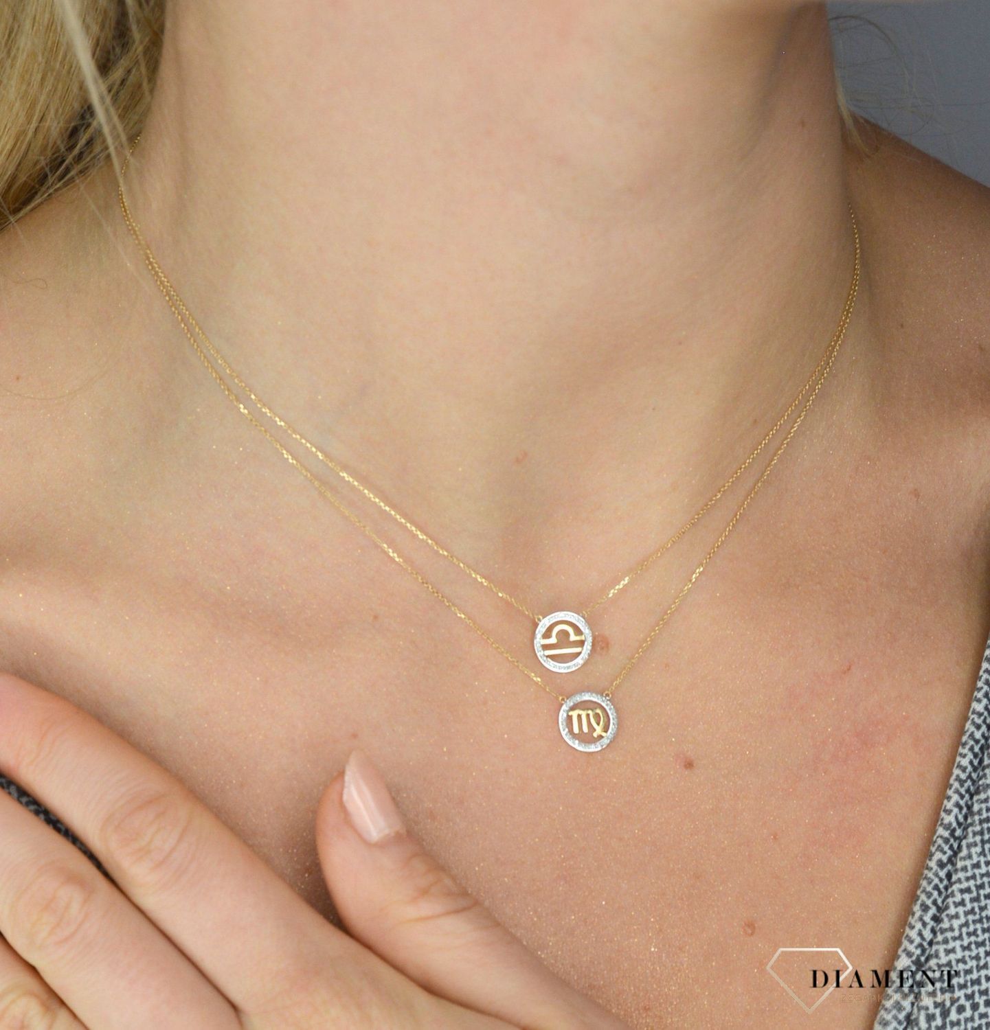 Złoty naszyjnik z brylantami znak zodiaku Panna N07645YC.jpg