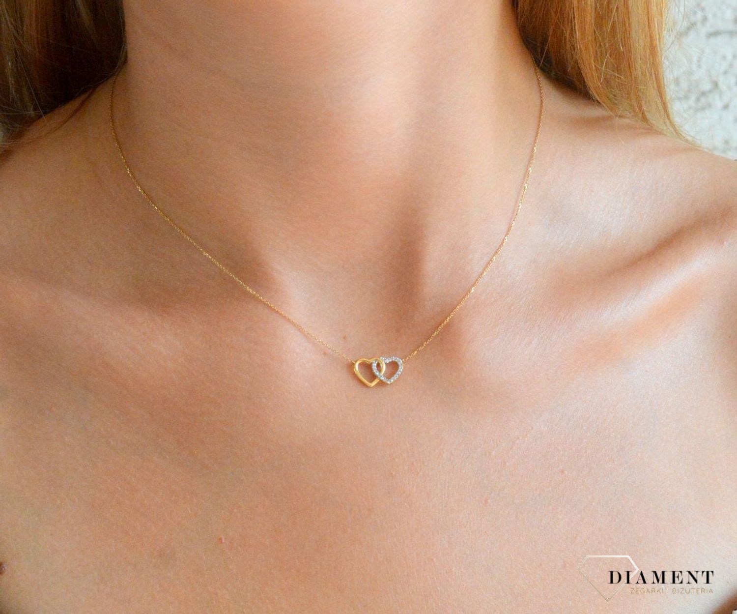 Złoty naszyjnik damski 585 serca z diamentami HSI 0,05ct20 N03998YC 0800017408. Złoty naszyjnik damski z diamentami. Naszyjnik damski złoty z diamentami. Naszyjnik celebrytka złota serca z diamentami. Naszyjnik z diamentami dla kobie.jpg