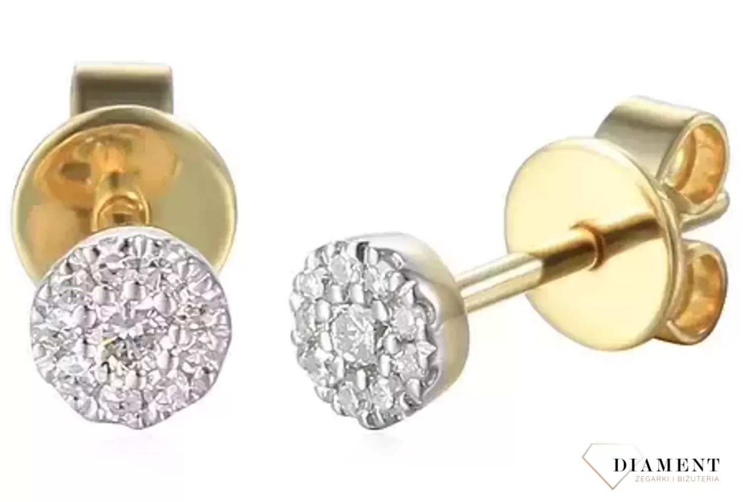 Kolczyki złote z brylantami 585 0800017550. Kolczyki wykonane zostały z żółtego złota, ozdobione pięknie umocowanymi brylantami. Zapinane na zapięcie typu sztyfty..webp