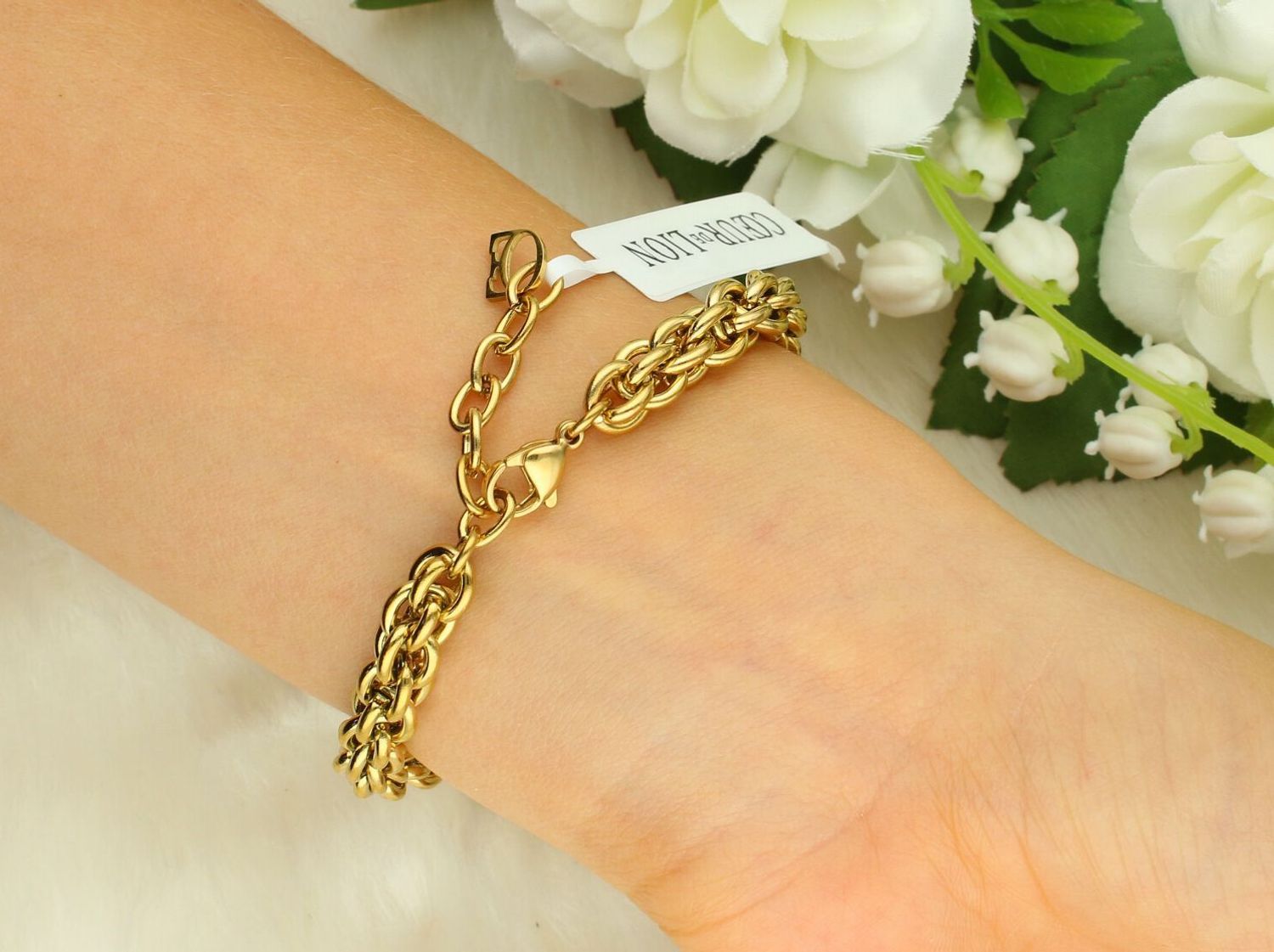 Bransoletka damska Coeur de Lion 080330-1600 Essentials żółte złoto stal szlachetna.jpg