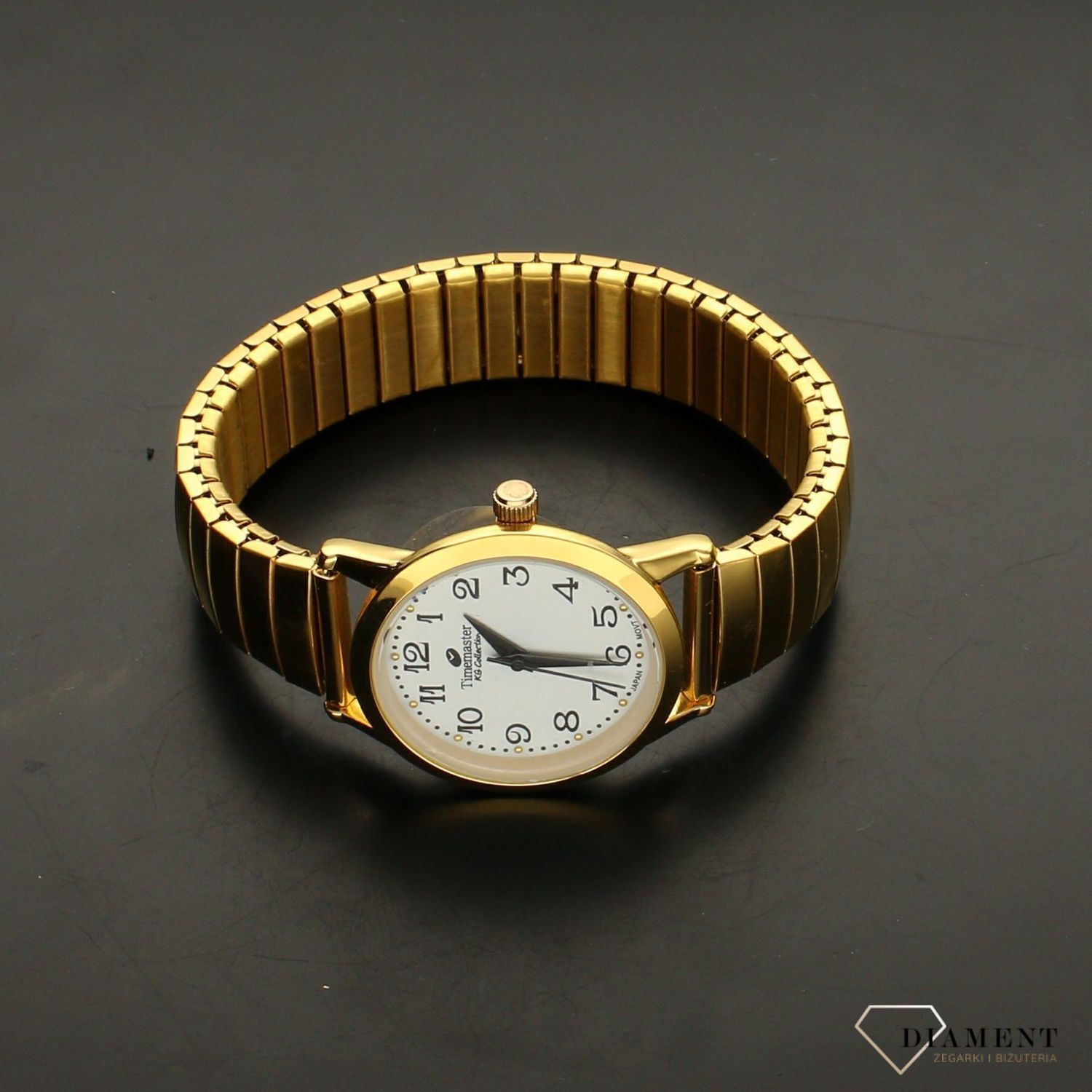 Zegarek damski na elastycznej bransolecie  TIMEMASTER 092-18. Zegarek damski na bransolecie. Zegarek damski złoty. Zegarek rozciągany elastyczny. Damski zegarek Timemaster.  (2).jpg