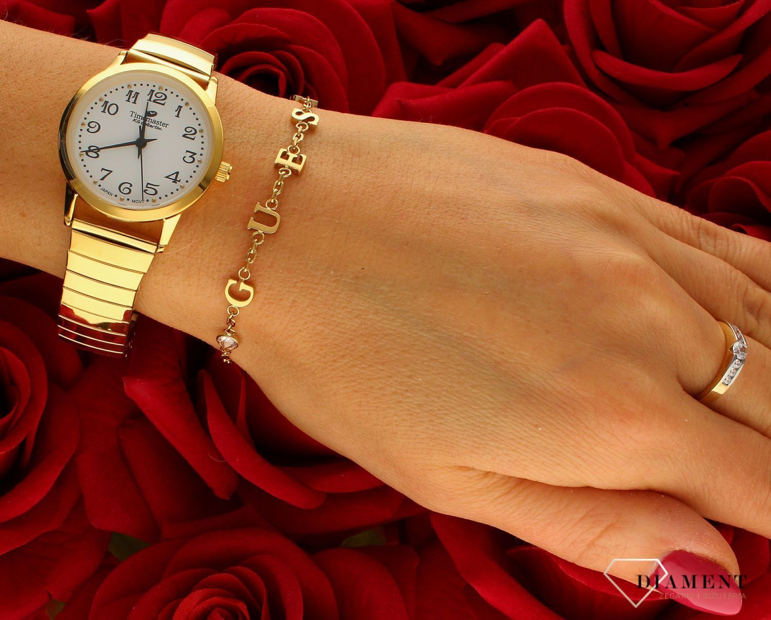 Zegarek damski na rozciąganej bransolecie Timemaster 092-22. Zegarek damski złoty na rozciąganej bransolecie. Zegarek damski elastyczna bransoleta. Zegarek damski idealny na prezent. Zegarek damski na każdą oka (3).jpg