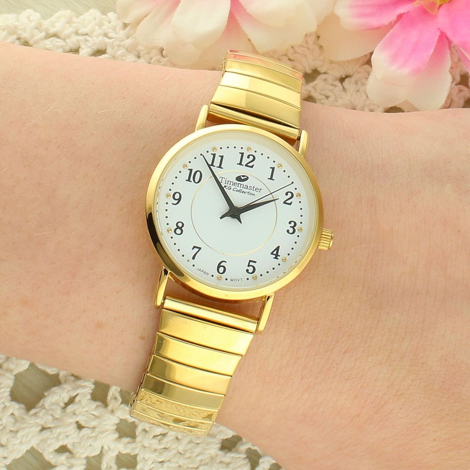 Zegarek damski Timemaster 092-26 – złota rozciągana bransoleta, biała tarcza, klasyczny model 30 mm.jpg