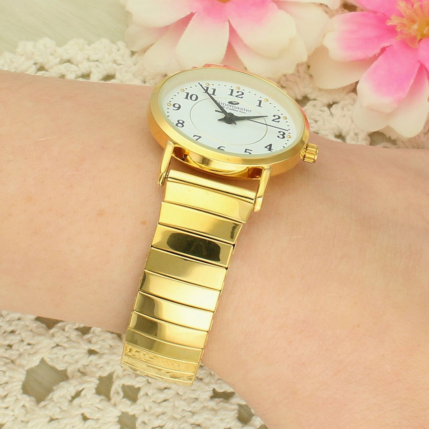 Zegarek damski Timemaster 092-26 – złota rozciągana bransoleta, biała tarcza, klasyczny model 30 mm.jpg