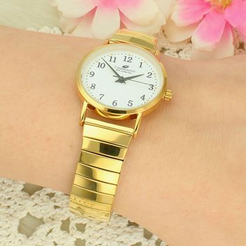 Zegarek damski Timemaster 092-28 złoty – klasyczny, biała tarcza, rozciągana bransoleta, elegancki (3).jpg