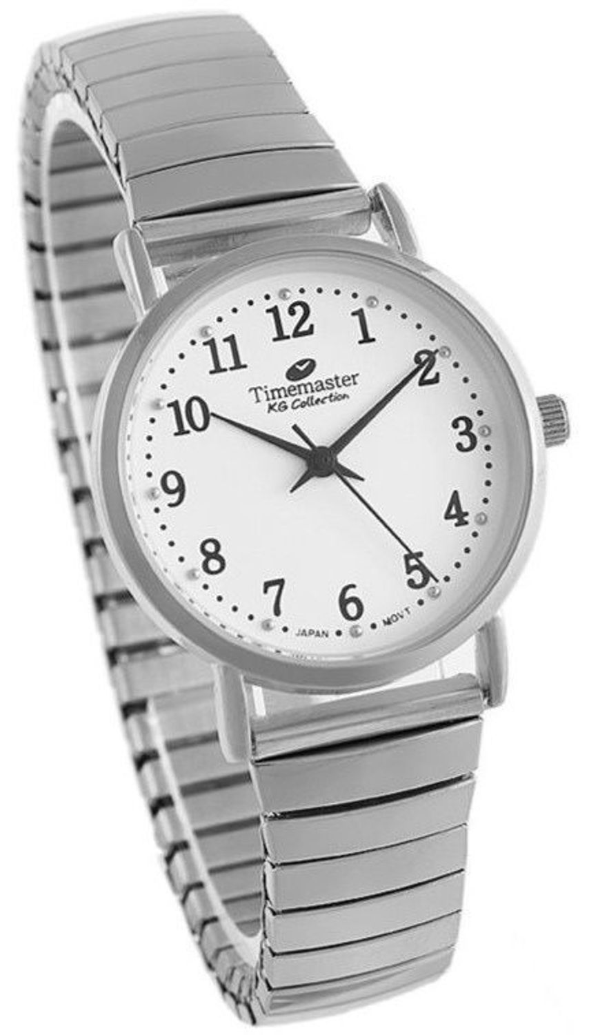 Zegarek damski Timemaster 092-29 – srebrna rozciągana bransoleta, biała tarcza 30 mm, klasyczny model elegancki.jpg