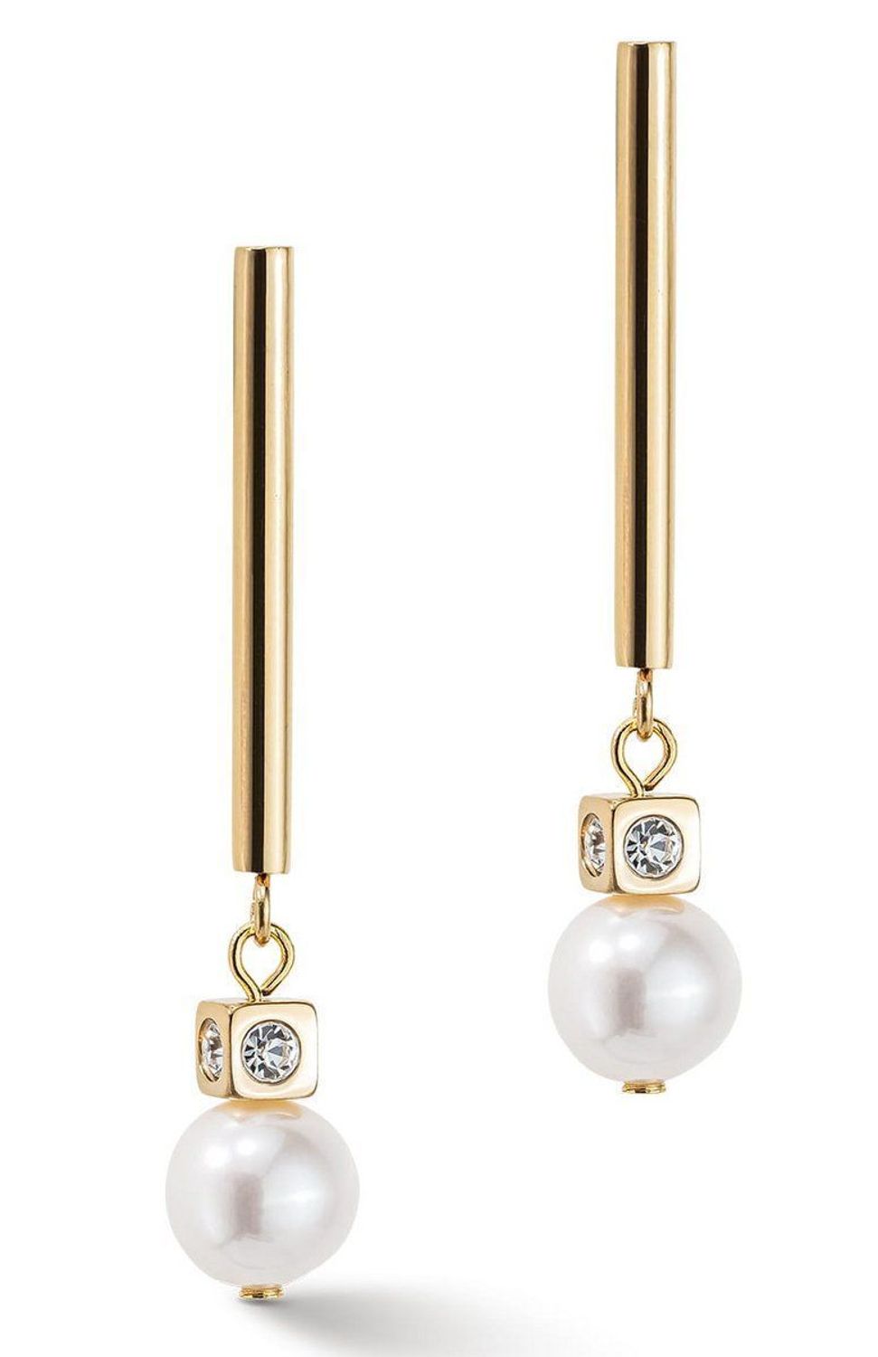 Kolczyki wiszące Coeur De Lion  Perła Swarovski 1102211416. Subtelnie połyskujące akcenty złota i perły przywodzą na myśl cudowny letni dzień. Dodaj lekkiego, eleganckiego akcentu do swojego stroju dzięki tym.jpg