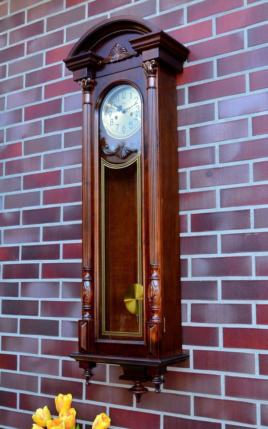 Duży zegar wiszący mechaniczny Adler 11022W Drewno orzech. Zegar mechaniczny. 31 dniowy mechanizm, skrzynka drewniana, bije pełne godziny i w pół do godziny.  (6).JPG