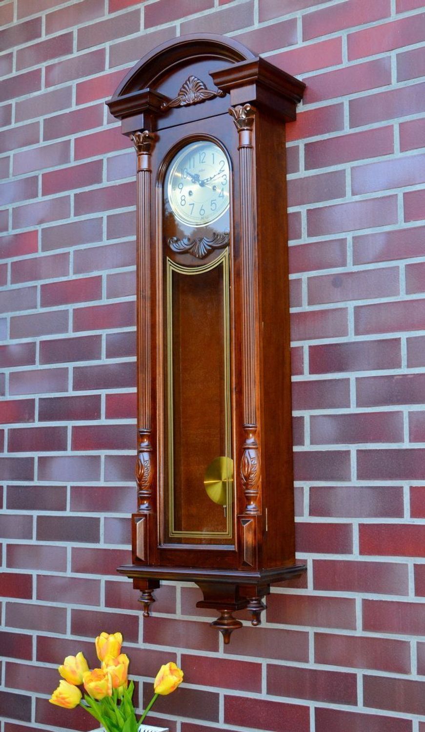 Duży zegar wiszący mechaniczny Adler 11022W Drewno orzech. Zegar mechaniczny. 31 dniowy mechanizm, skrzynka drewniana, bije pełne godziny i w pół do godziny.  (6).JPG