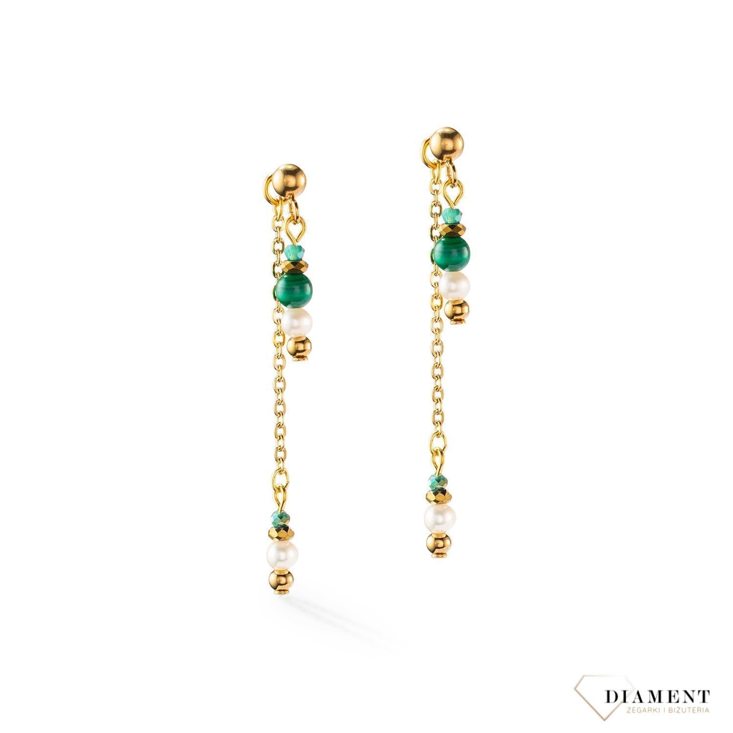 Kolczyki damskie Swarovski Coeur De Lion perła słodkowodna, malachit 1108210500. Piękne kolczyki  zdobione kryształami Swarovski oraz kamieniami takimi jak malachit i perła słodkowodna. Kolczyki możnanosić na dw1.jpg