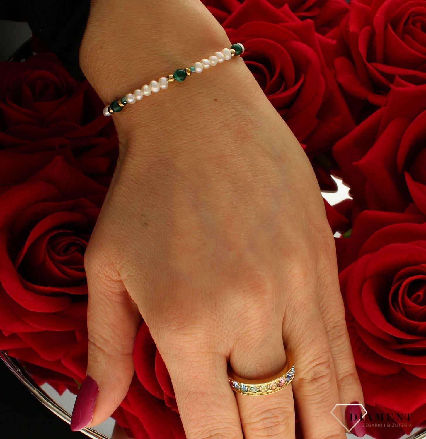Bransoletka damska Swarovski Coeur De Lion perła słodkowodna, malachit 1108300500.jpg