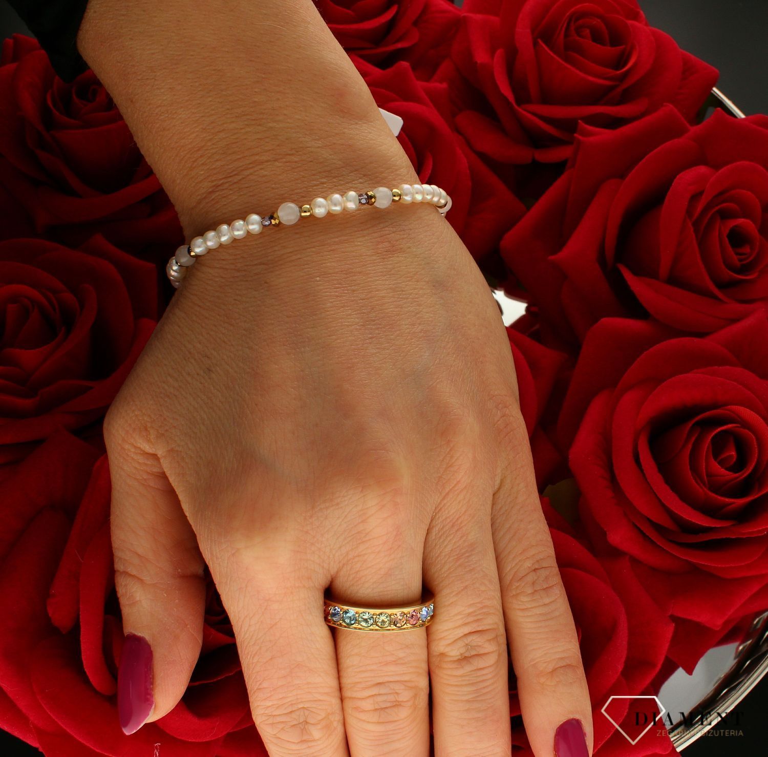 Bransoletka damska Swarovski Coeur De Lion perła słodkowodna, kwarc różówy 1109301920.jpg