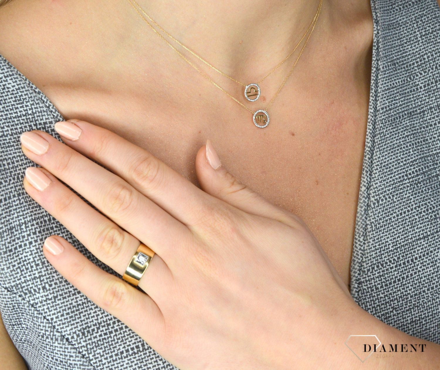 Złoty pierścionek 585 z diamentem 0,08 ct – szeroka obrączka, rozmiar 13.jpg