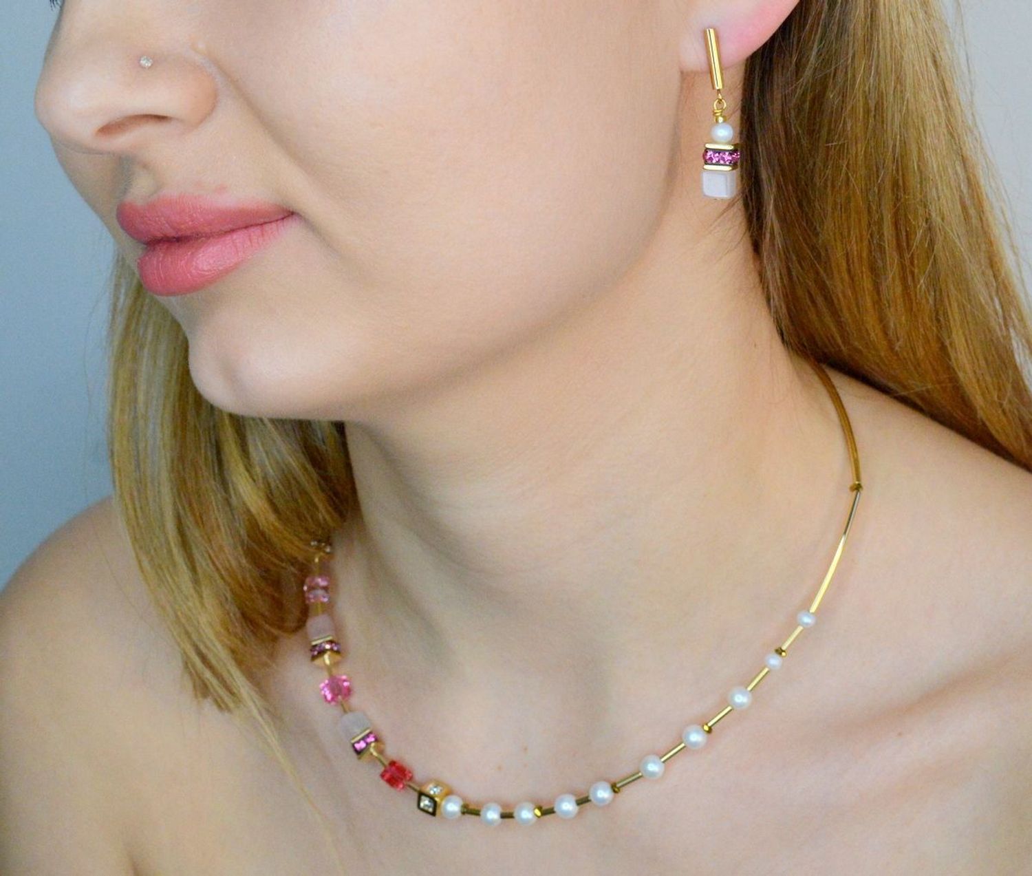 COEUR_DE_LION_112210-0416 Naszyjnik damski Coeur de Lion Asymetryczny Kwarc Różowy i Perły 112210-0416.jpg