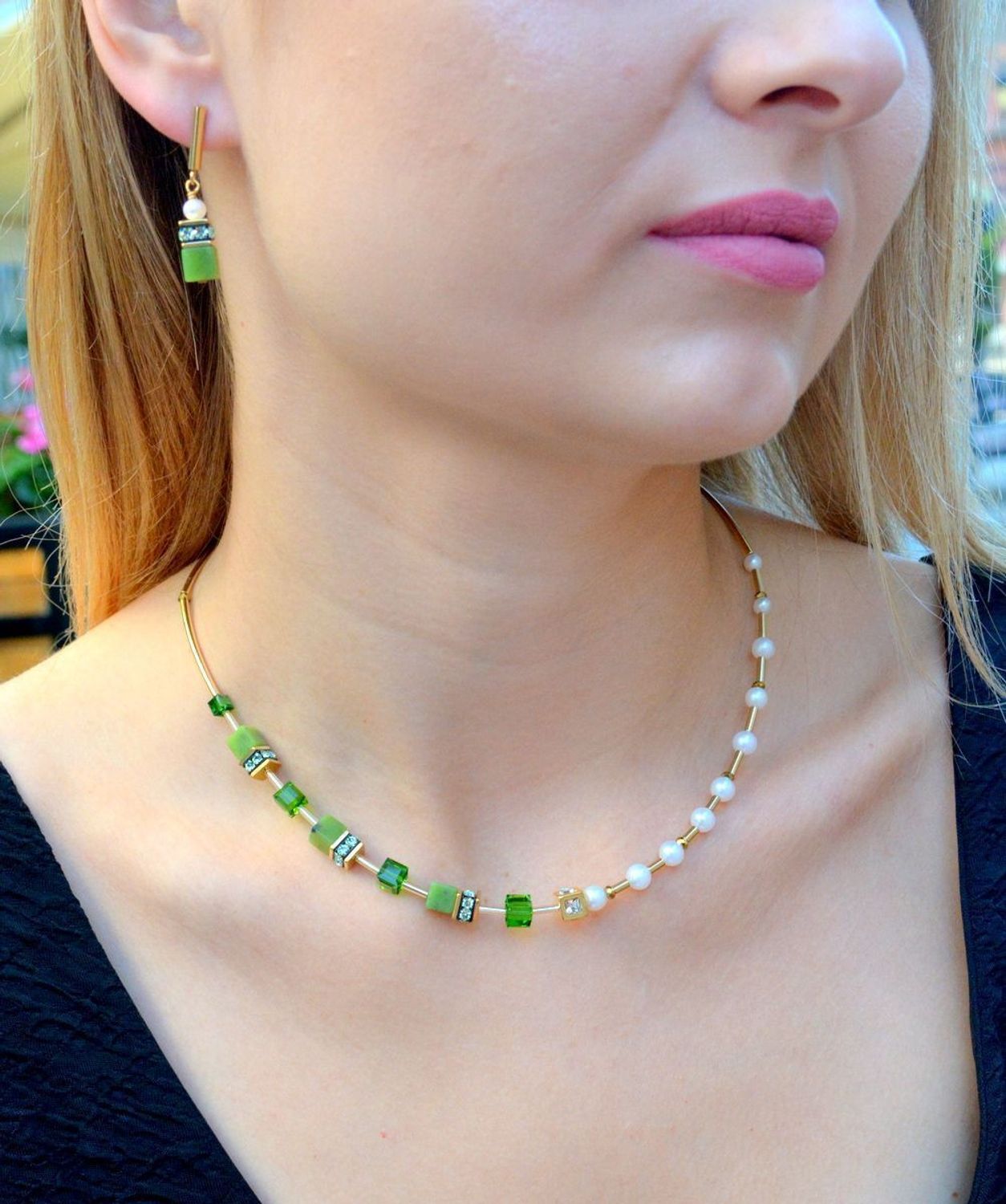 Naszyjnik damski Coeur se Lion GeoCUBE® Fusion Precious Pearl 1122100516. Naszyjnik w odcieniach bieli i zieleni. Na prezent. damska biżuteria wykonana w Niemczech..jpg