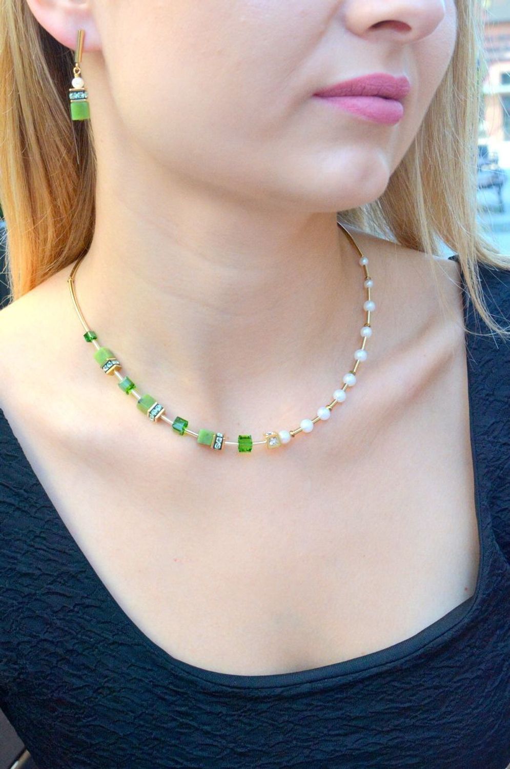 Naszyjnik damski Coeur se Lion GeoCUBE® Fusion Precious Pearl 1122100516. Naszyjnik w odcieniach bieli i zieleni. Na prezent. damska biżuteria wykonana w Niemczech..jpg