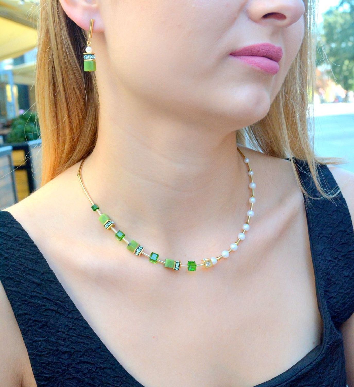 Naszyjnik damski Coeur se Lion GeoCUBE® Fusion Precious Pearl 1122100516. Naszyjnik w odcieniach bieli i zieleni. Na prezent. damska biżuteria wykonana w Niemczech..jpg