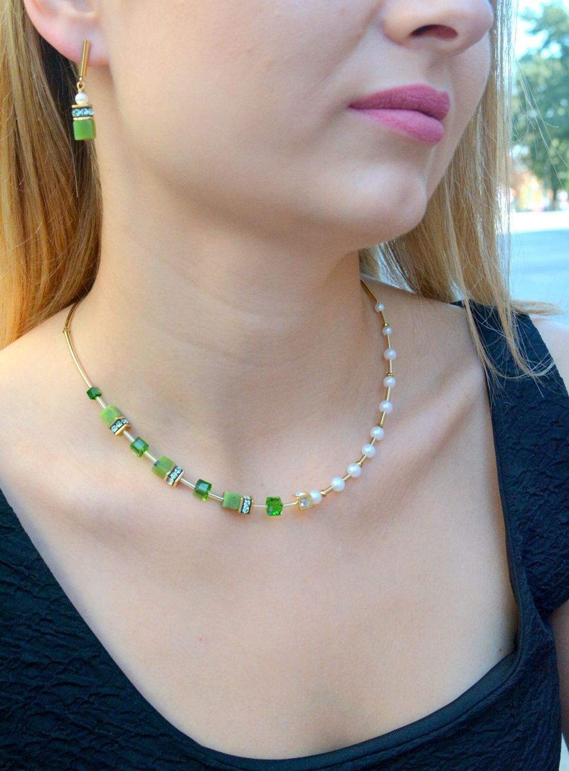 Naszyjnik damski Coeur se Lion GeoCUBE® Fusion Precious Pearl 1122100516. Naszyjnik w odcieniach bieli i zieleni. Na prezent. damska biżuteria wykonana w Niemczech..jpg