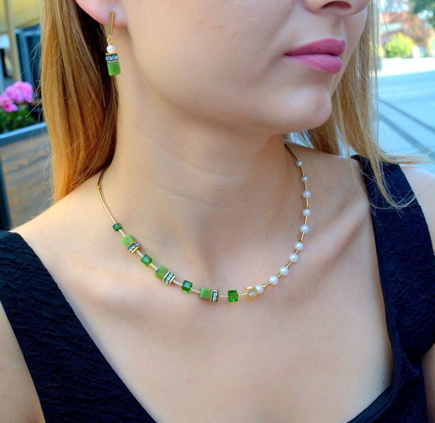 Naszyjnik damski Coeur se Lion GeoCUBE® Fusion Precious Pearl 1122100516. Naszyjnik w odcieniach bieli i zieleni. Na prezent. damska biżuteria wykonana w Niemczech..jpg