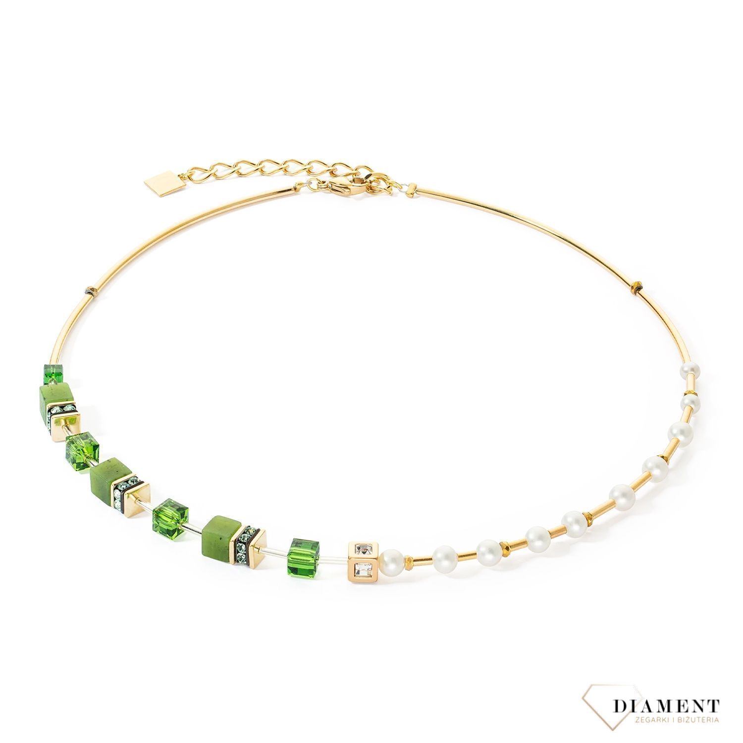 Naszyjnik damski Coeur se Lion GeoCUBE® Fusion Precious Pearl 1122100516. Naszyjnik w odcieniach bieli i zieleni. Na prezent. damska biżuteria wykonana w Niemczech..jpg