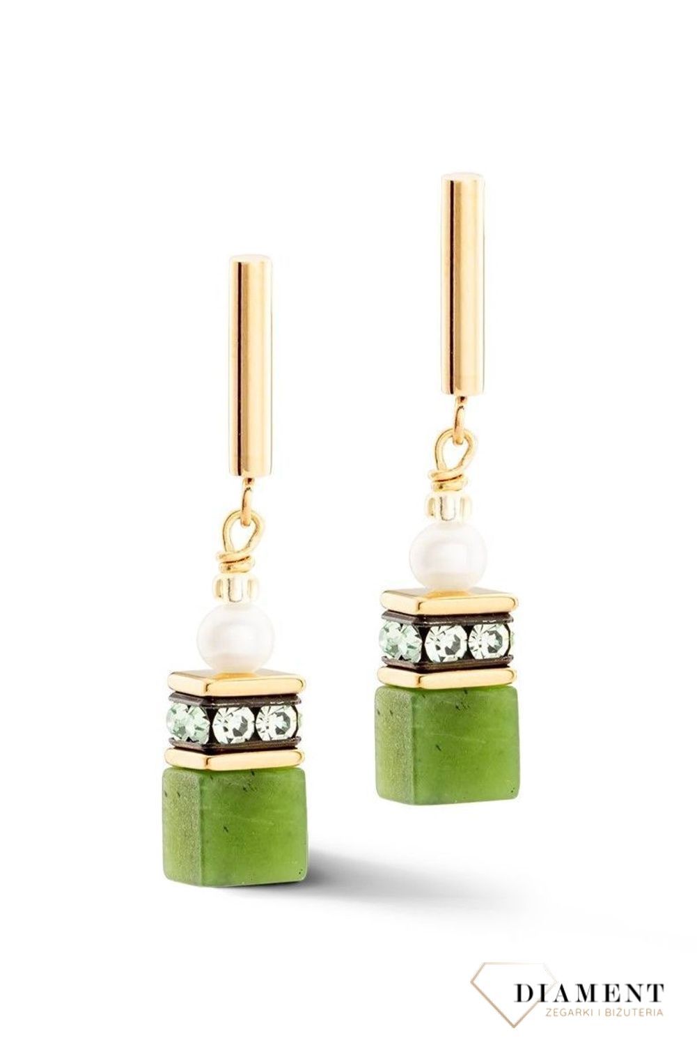 Kolczyki damskie Coeur de Lion GeoCUBE Fusion Precious perły 1122210516. Piękne kolczyki w odcieniach bieli i zieleni z kolekcji GeoCUBE® zdobione kryształami Swarovski® oraz kamieniami naturalnymi perła, nefryt..jpg