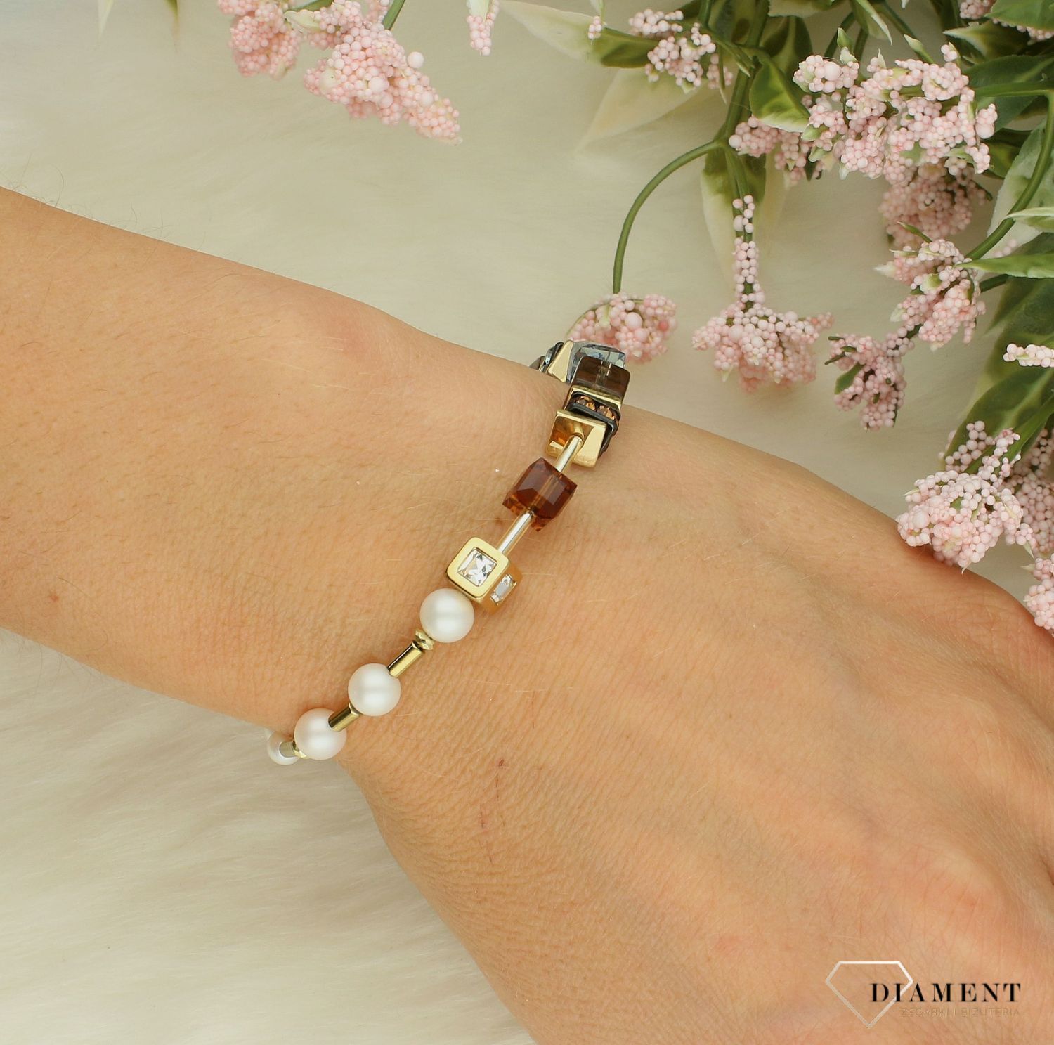 Bransoletka damska Coeur de Lion GeoCUBE® Fusion Precious Pearl Mix złota jesień 1122301538 (2).jpg