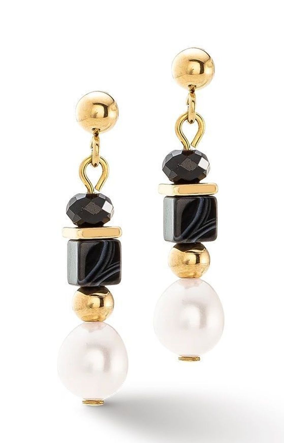 Kolczyki damskie Coeur de Lion Pearls & Onyx 1132211314. Kolczyki stalowe damskie. Kolczyki stalowe Coeur de Lion. Kolczyki złoto czarne na prezent dla kobiety.Kolczyki z perłami (2).jpg