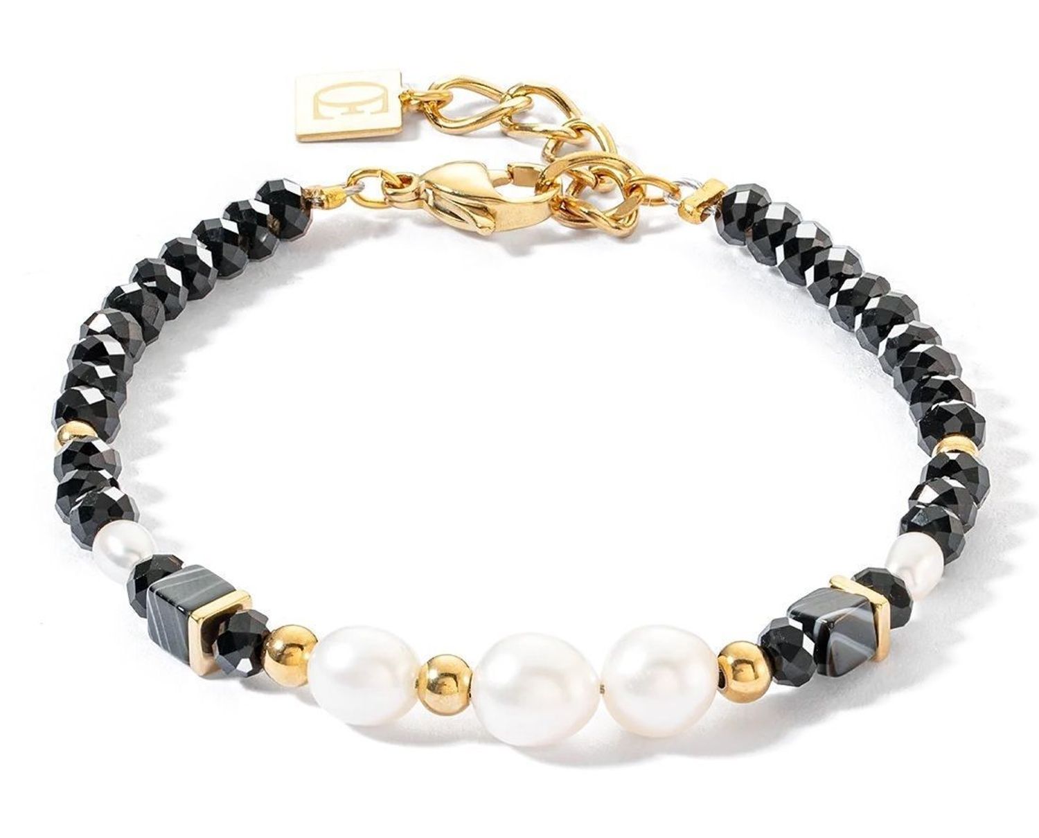 Bransoletka damska Swarovski Coeur de Lion Pearls & onyx 1132301314.  Bransoletka damska z kamieniami. Bransoletka damska stalowa. Bransoletka Coeur de Lion na prezent dla kobiety. Bransoletka damska z perłami i kamieniami.  (2).jpg
