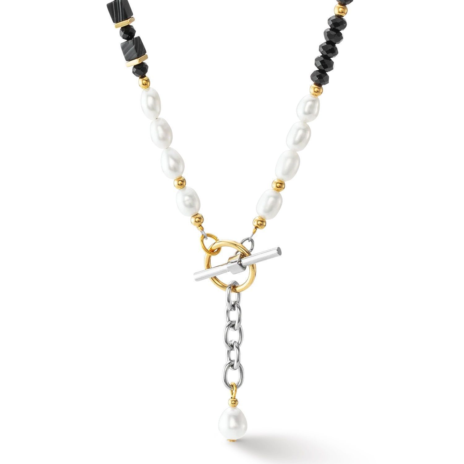 Naszyjnik damski Coeur de Lion The Art Deco Elegance  z perłą słodkowodną i onyksem 1133101314. Naszyjnik damski  Coeur de Lion. Naszyjnik damski w złotym kolorze. Naszyjnik na prezent. Naszyjnik z kryształkami (4).jpg