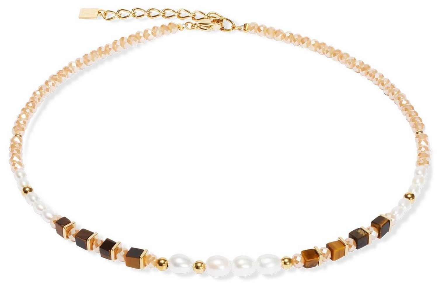 Naszyjnik damski  Coeur De Lion Perła słodkowodna, Tygrysie oko, Szkło cięte 113510-1110. 🌟 Naszyjnik Coeur De Lion – Cosmic Pearls w Kolorze Głębokiego Złota ✨1.jpg