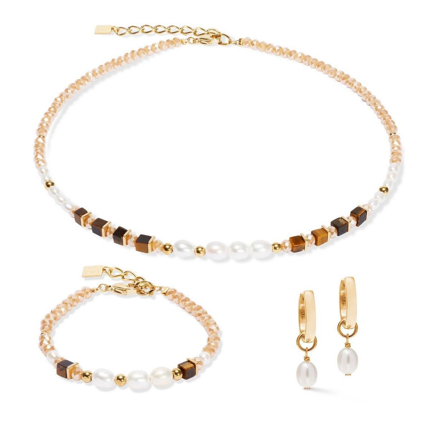 Bransoletka Coeur De Lion Perła słodkowodna, Tygrysie oko 113530-1110 ✨ Bransoletka Cosmic Pearls – Głębokie Złoto z Perłą Słodkowodną i Tygrysim Okiem 🌟1.jpg