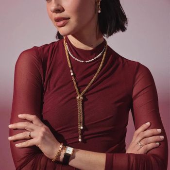 Kolczyki damskie Coeur de Lion Structure Hoop Pearl Pendant Gold 1144211416 (3).jpg