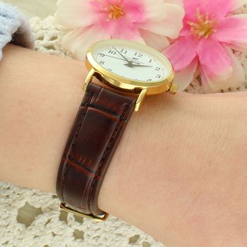 Zegarek damski Timemaster 119-20 – złota koperta 30 mm, biała tarcza, brązowy pasek skórzany, mechanizm Miyota brown.jpg