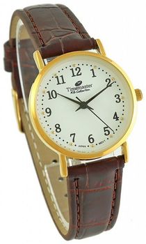 Zegarek damski Timemaster 119-20 – złota koperta 30 mm, biała tarcza, brązowy pasek skórzany, mechanizm Miyota.jpg