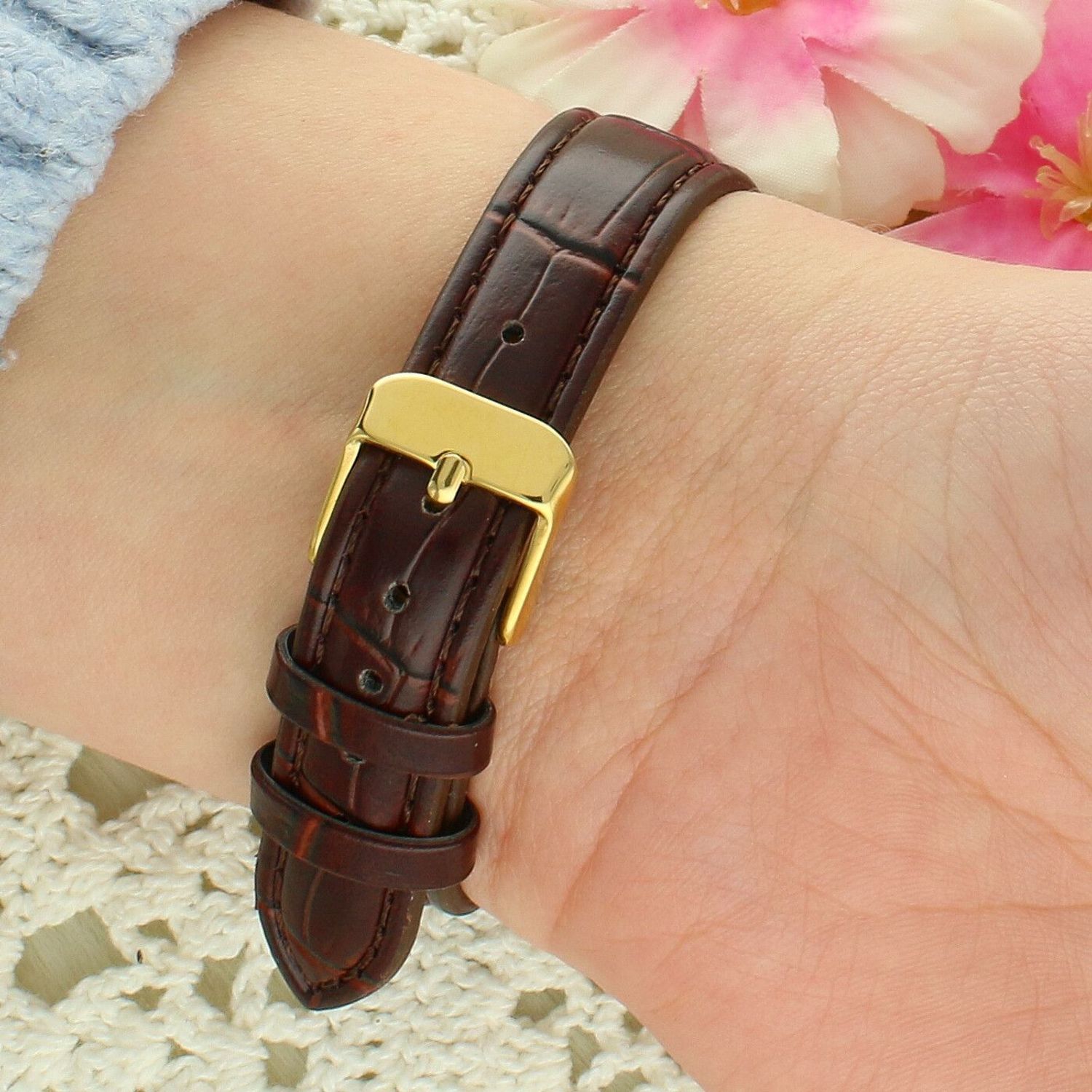 Zegarek damski Timemaster 119-20 – złota koperta 30 mm, biała tarcza, brązowy pasek skórzany, mechanizm Miyota.jpg