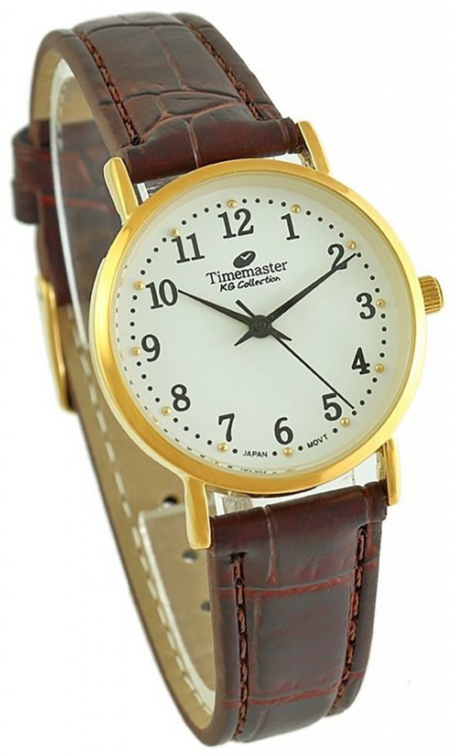 Zegarek damski Timemaster 119-20 – złota koperta 30 mm, biała tarcza, brązowy pasek skórzany, mechanizm Miyota.jpg
