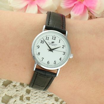 Zegarek damski Timemaster 119-21 – srebrny, czarny pasek skórzany, biała tarcza, klasyczny zegarek  (2).jpg