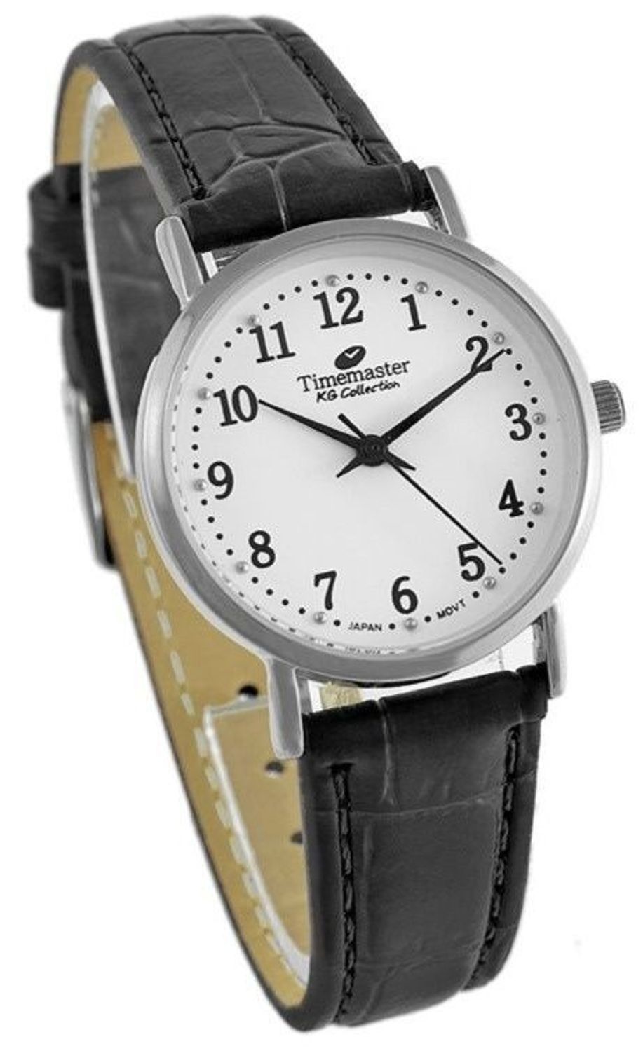 Zegarek damski Timemaster 119-21 – srebrna koperta 30 mm, biała tarcza, czarny pasek skórzany.jpg