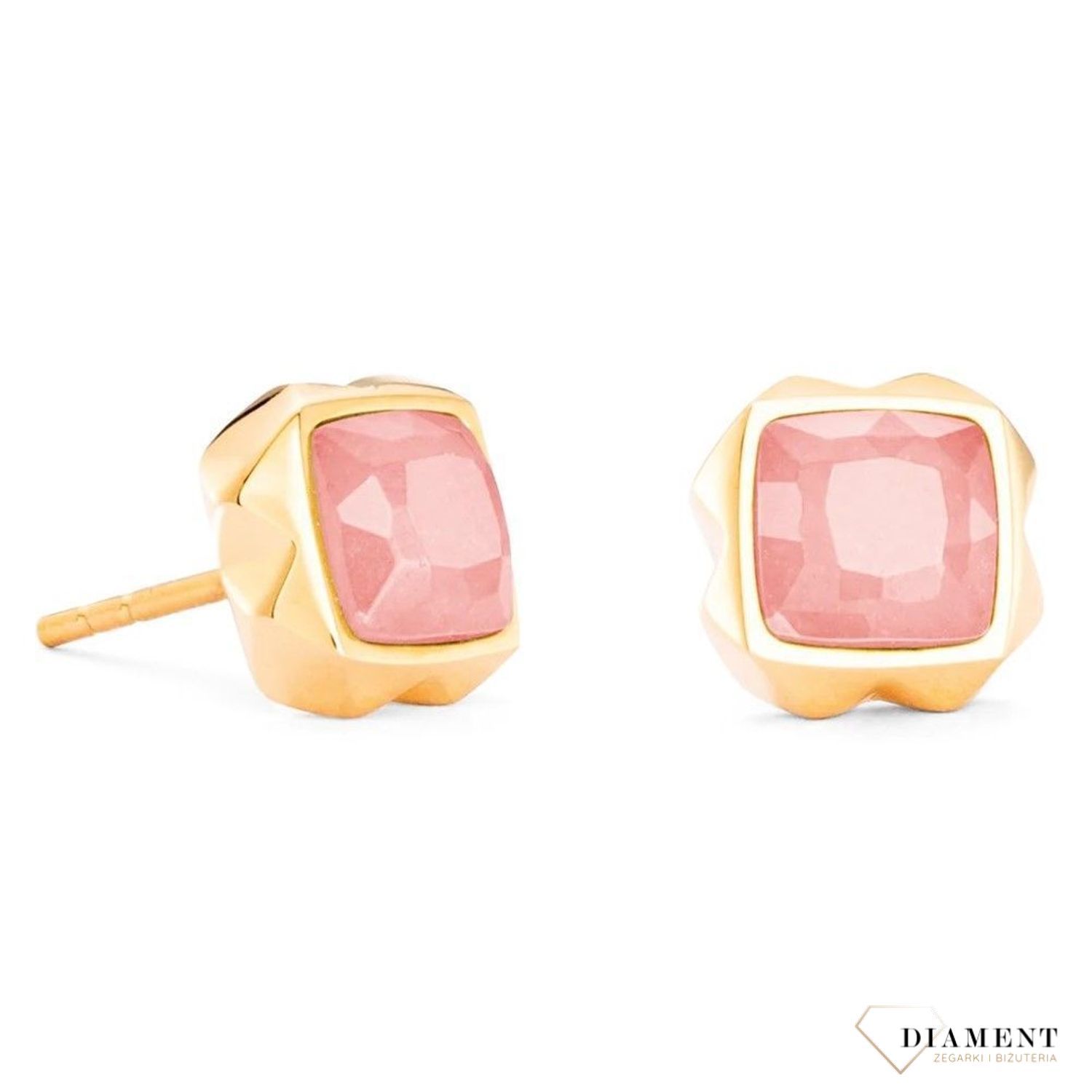 Kolczyki damskie Coeur de Lion kwadraty kwarc różowy 1200211916. Piękne kolczyki w odcieniach różu zdobione kamieniem naturalnym jakim jest różowy kwarc. Kolczyki damskie Coeur de Lion wykonane w Niemcz — kopia (2).jpg