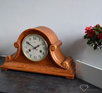 Zegar kominkowy drewniany nakręcany niemieckiej marki Adler 12004D. Zegar kominkowy drewniany wykonany z wytrzymałego drewna w kolorze dębu. Zegar kominkowy dębowy nakręcany (3).JPG